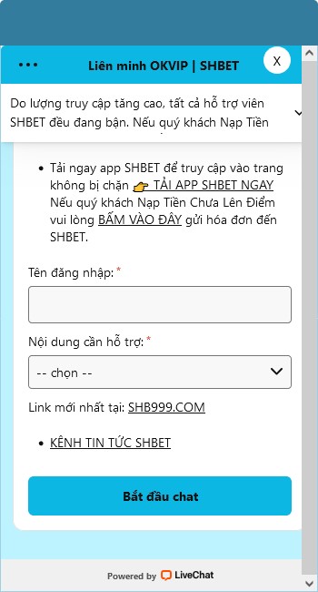 Cửa sổ chat trực tiếp với CSKH tại SHBET.